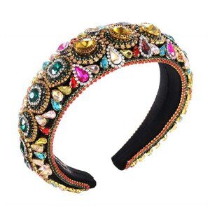 Rhinestone Padded Headband Baroque Crystal Embellished Hairbands Colorful Beaded